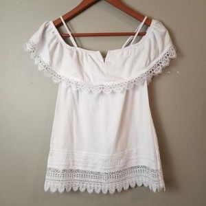 No Boundaries Blouse Womens Small Bohemian White Cold Shoulder Lace